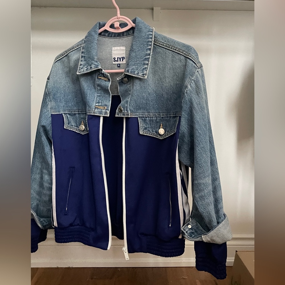 Korean Designer brand SJYP Denim and Contrast Fabric Athletic Jacket Size S